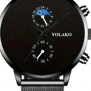 Fashion Men's Business Watch Classic Black Stainless Steel Mesh Belt Quartz..NWT